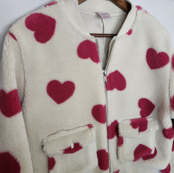 All-Over Heart Print Sherpa Jacket Size M - Picture 2 of 7